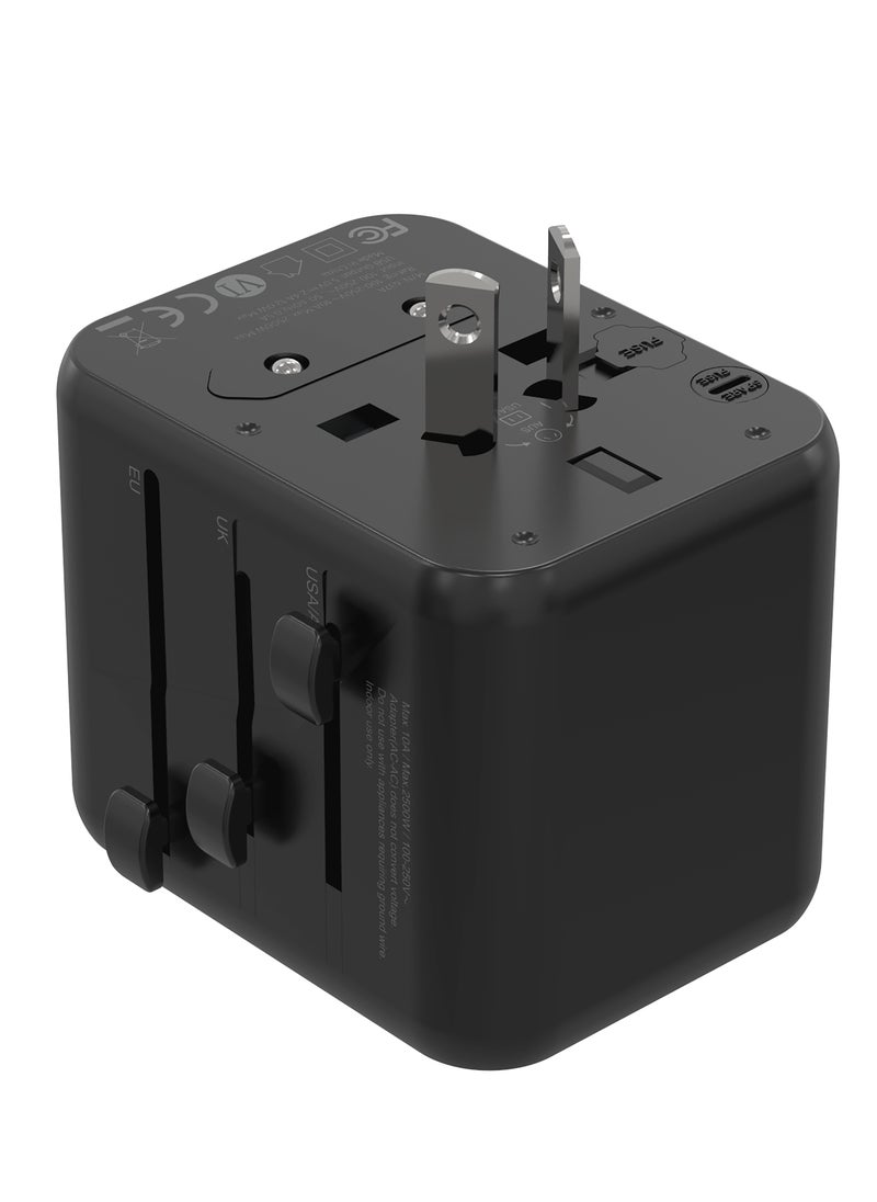 Dual USB-A Universal Travel Adapter 2.4A / Fast Charger / Travel Friendly / 150+ Countries - Black