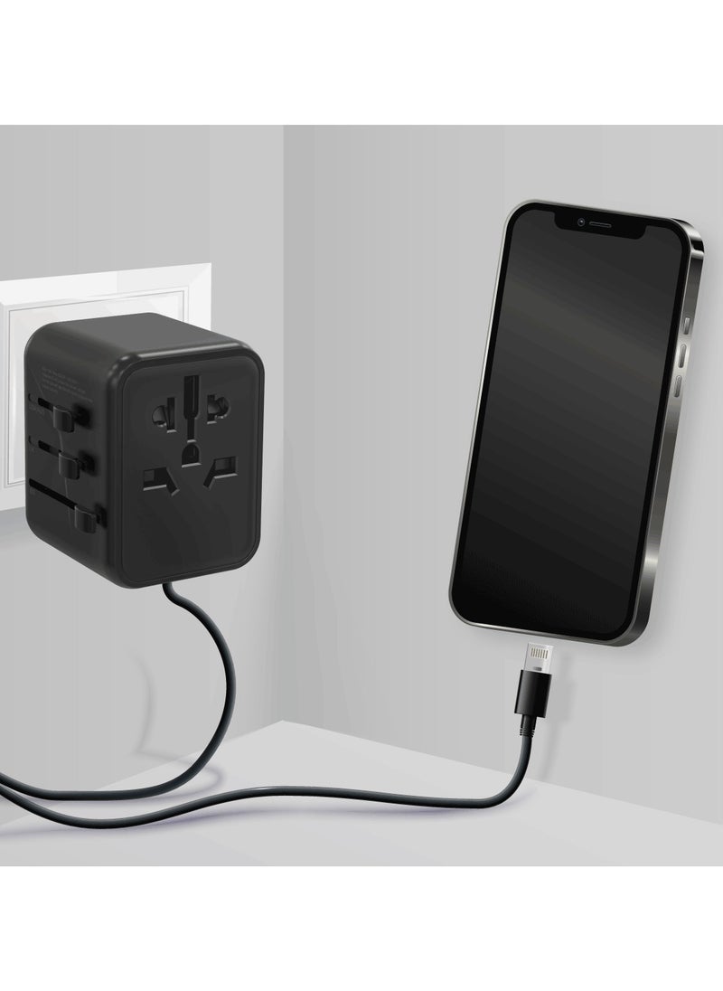 Dual USB-A Universal Travel Adapter 2.4A / Fast Charger / Travel Friendly / 150+ Countries - Black