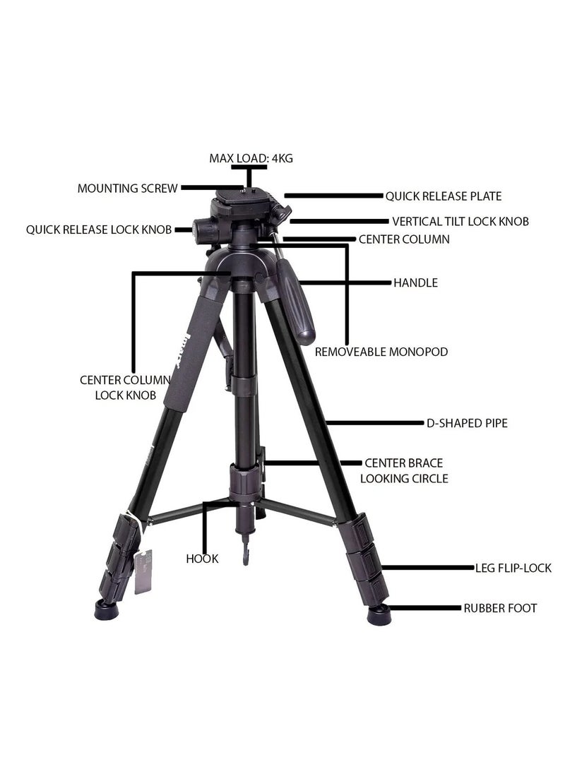 JMARY KP-2254 Camera Tripod for Mobile Phone and SLR Cameras Outdoor Photography Tripod (Black)