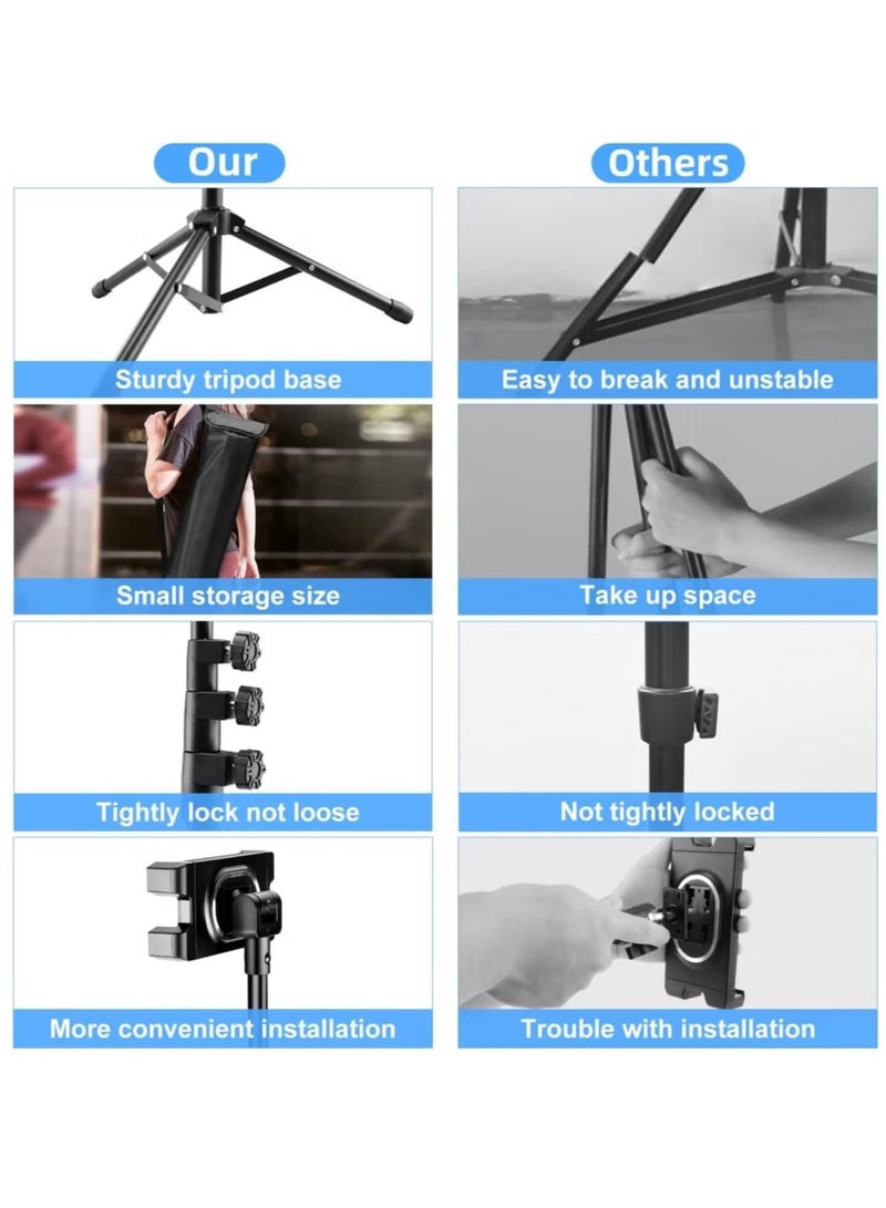 Tablet Stand Holder – iPad Tripod Floor Holder with Height Adjustable, 360° Rotating Cell Phone Stand for Video Recording, Compatible with iPad Pro, Mini, Air, iPhone, and 4.7-13