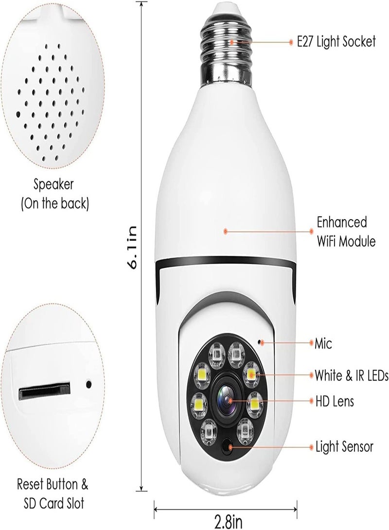 360° Smart Light Bulb Security Camera, 1080P HD WiFi Camera for Indoor and Outdoor Use, Motion Detection, Night Vision, Two-8ay Audio, Wireless Surveillance System