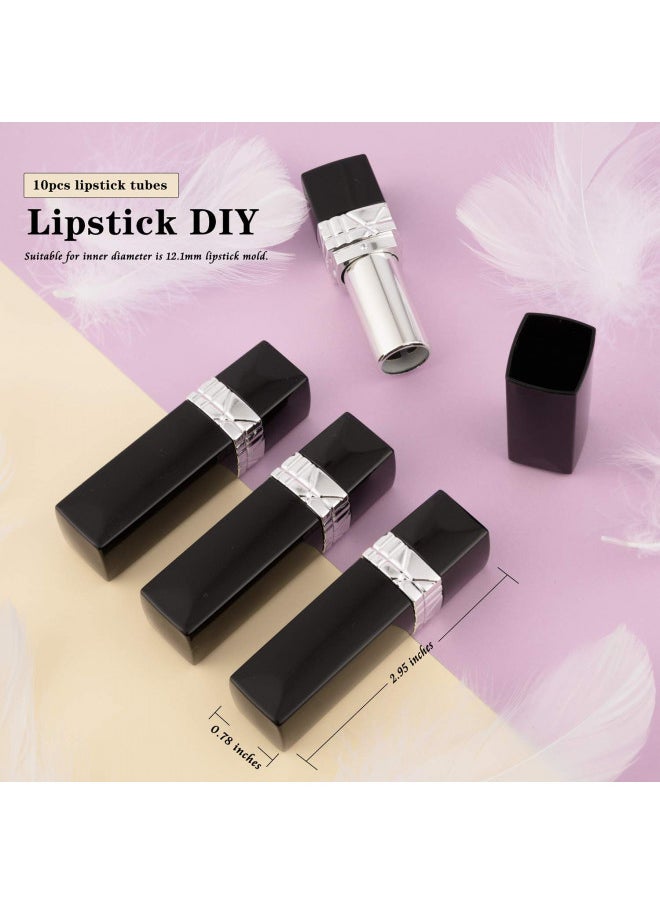 Allwon 10Pcs Black Empty Lipstick Tubes DIY Lip Balm Container