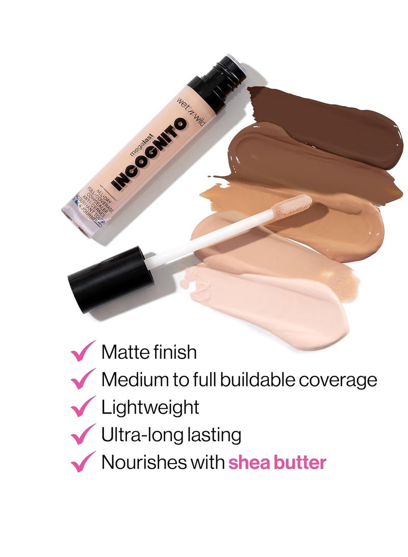 Mega Last Incognito All-Day Full Coverage Liquid Matte Concealer, 0.18 Ounce Light Beige