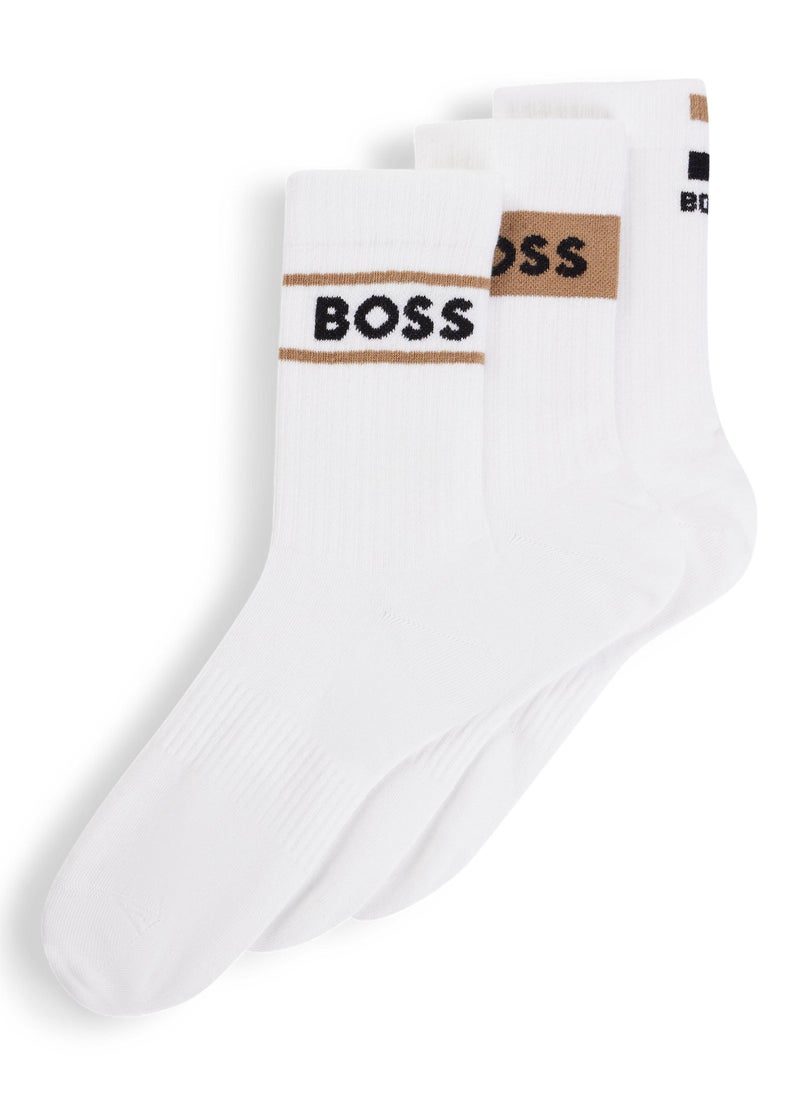 Three-pack of short cotton-blend socks with logos