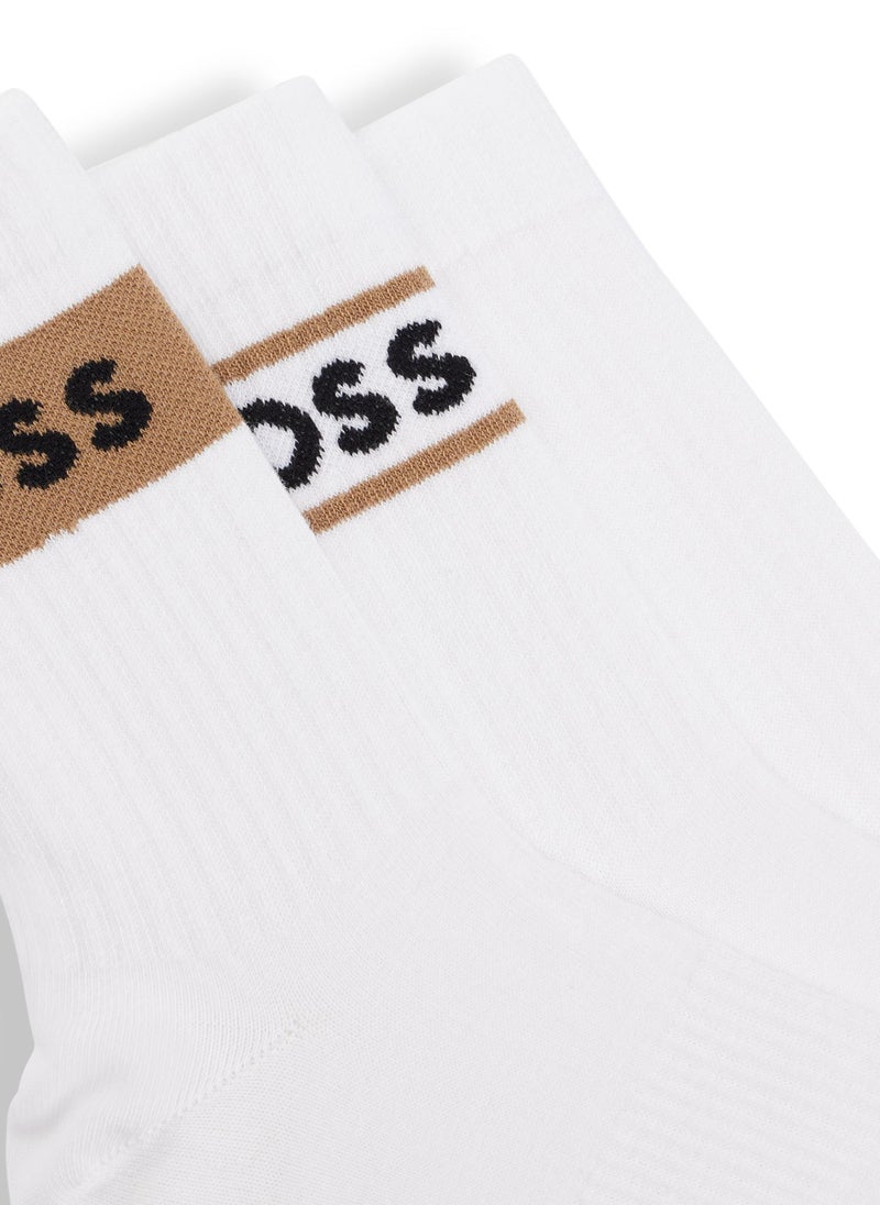 Three-pack of short cotton-blend socks with logos