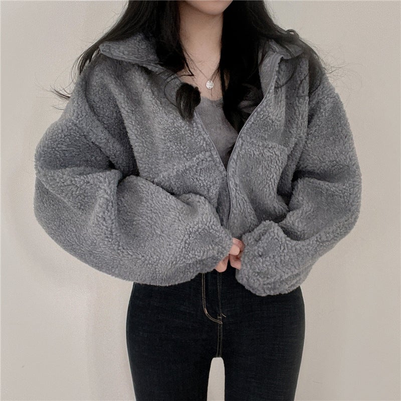 Womens Fleece Hoodie 2023 Autumn Winter Warm Loose Zip-up TY860 apricot