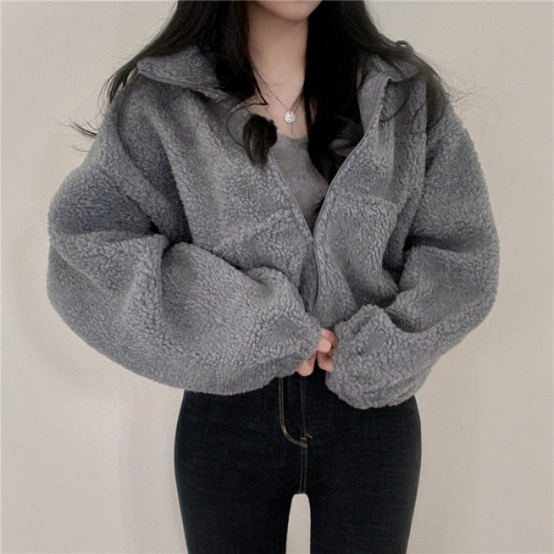 Womens Fleece Hoodie 2023 Autumn Winter Warm Loose Zip-up TY860 Gray