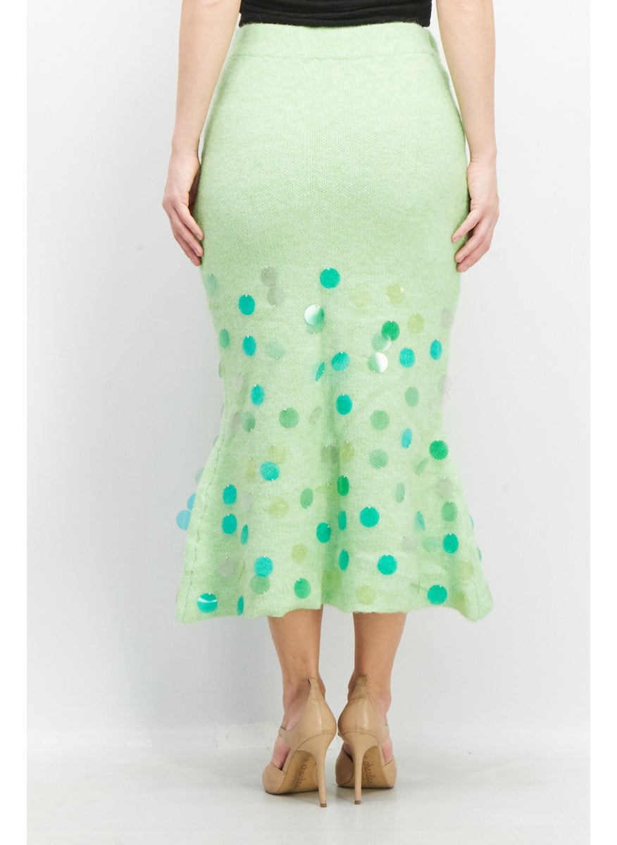 Women Wool Blend Textured Midi Skirt, Lime Green