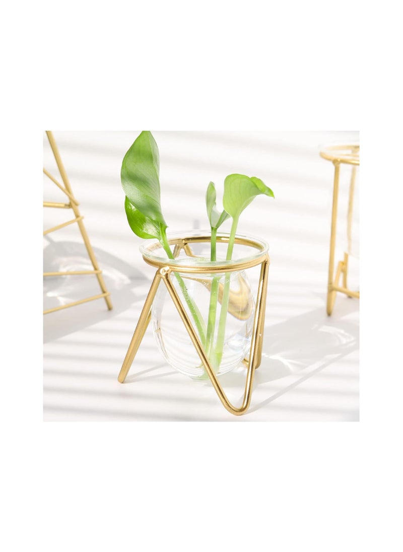 Glass Vase with Metal Stand, Gold Geometric Flower Vase, Small Vase for Wedding, Table Centerpieces, Living Room, Plant Terrariums for Propagating Hydroponic, Terrarium Container Propagation Station