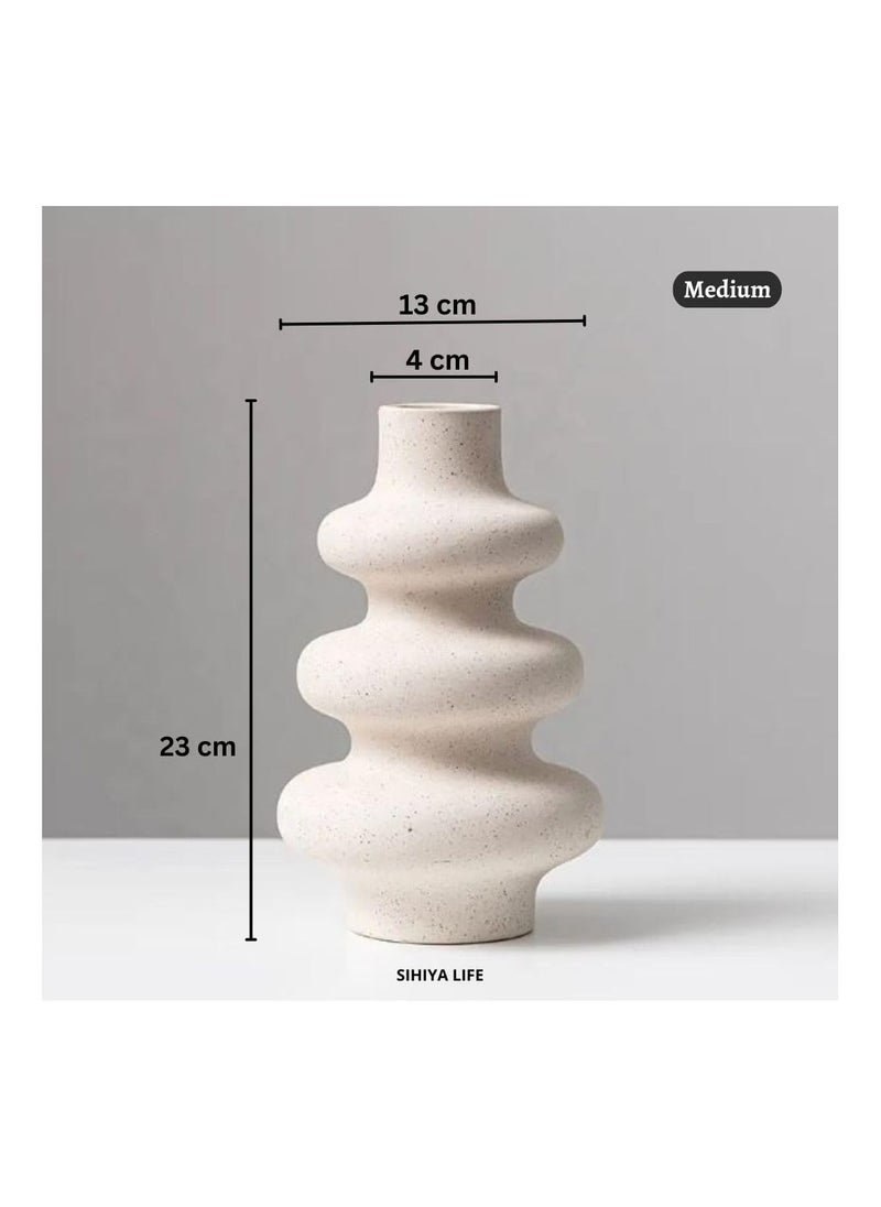 Wave Design Ceramic Vase - Medium, Off White Modern Pampas Flower Vase, Minimalist Nordic Ins Style Vase for Home Decor, Wedding, Dinners, Party, Events, Office & Gifting