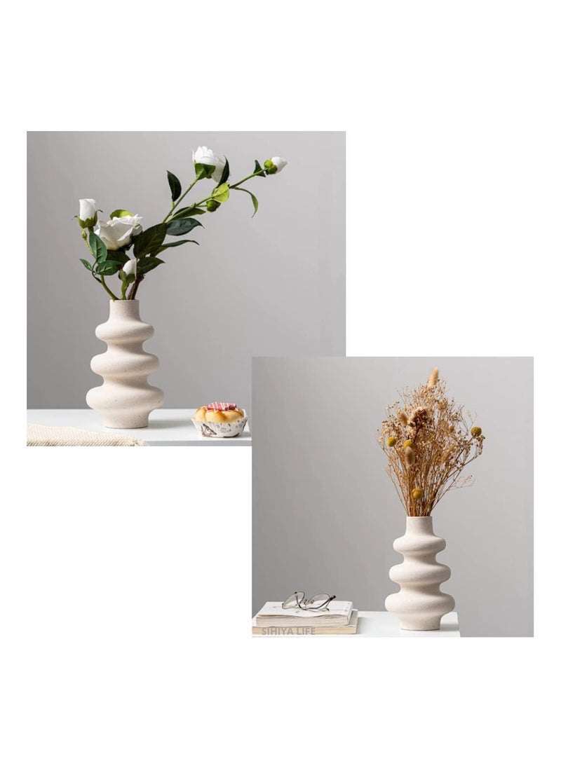 Wave Design Ceramic Vase - Medium, Off White Modern Pampas Flower Vase, Minimalist Nordic Ins Style Vase for Home Decor, Wedding, Dinners, Party, Events, Office & Gifting