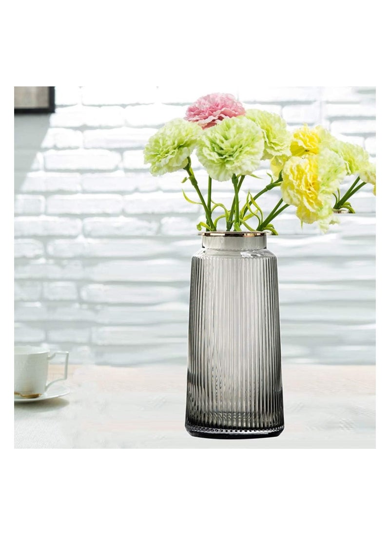 Transparent Flower Vases Tall Thickened Crystal Glass Flower Vase for Flower Arrangement Home Wedding Decor, 3 Sizes -Grey 25cm