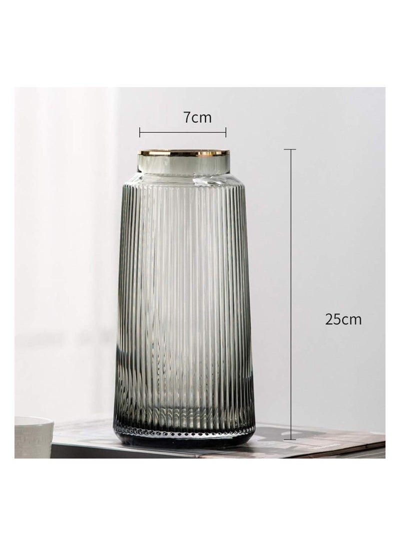 Transparent Flower Vases Tall Thickened Crystal Glass Flower Vase for Flower Arrangement Home Wedding Decor, 3 Sizes -Grey 25cm