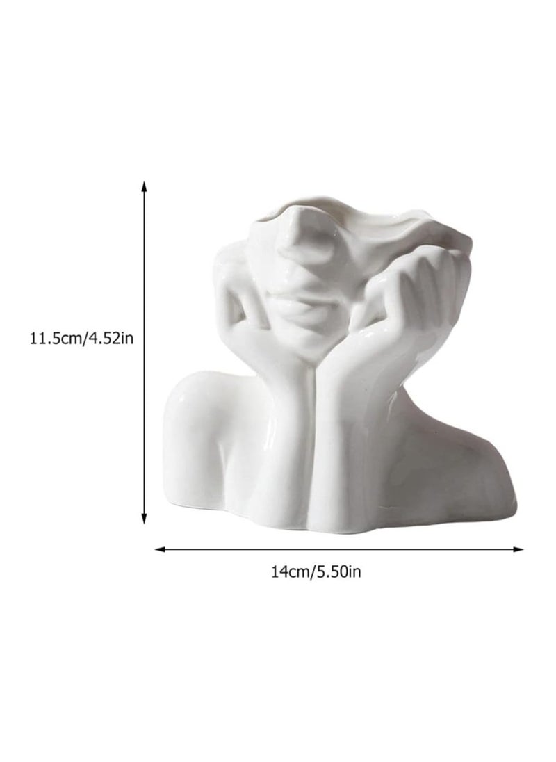 Ceramic Face Vase Artistic Head Vase Women Face Planter Human Body Flower Vase Centerpiece for Home Office Table Shelf Decoration