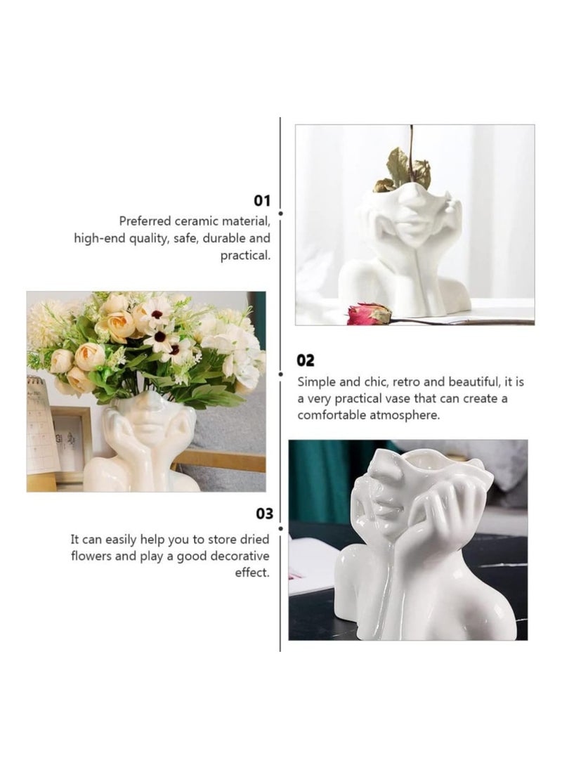 Ceramic Face Vase Artistic Head Vase Women Face Planter Human Body Flower Vase Centerpiece for Home Office Table Shelf Decoration