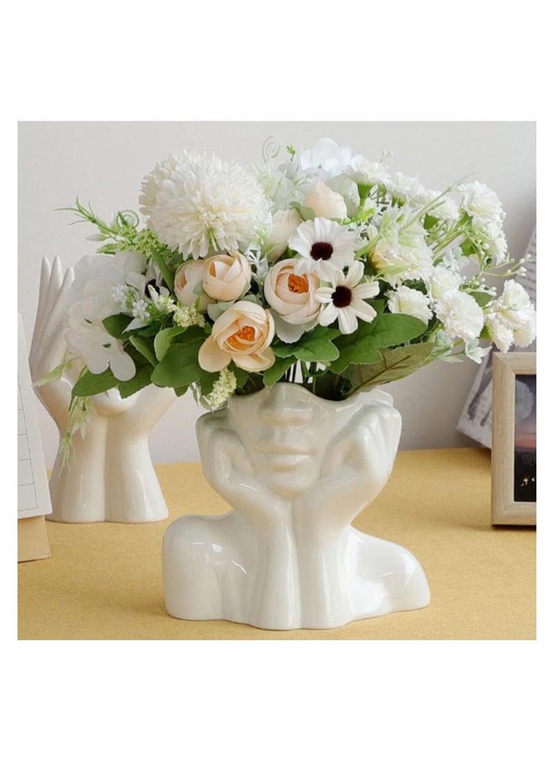 Ceramic Face Vase Artistic Head Vase Women Face Planter Human Body Flower Vase Centerpiece for Home Office Table Shelf Decoration