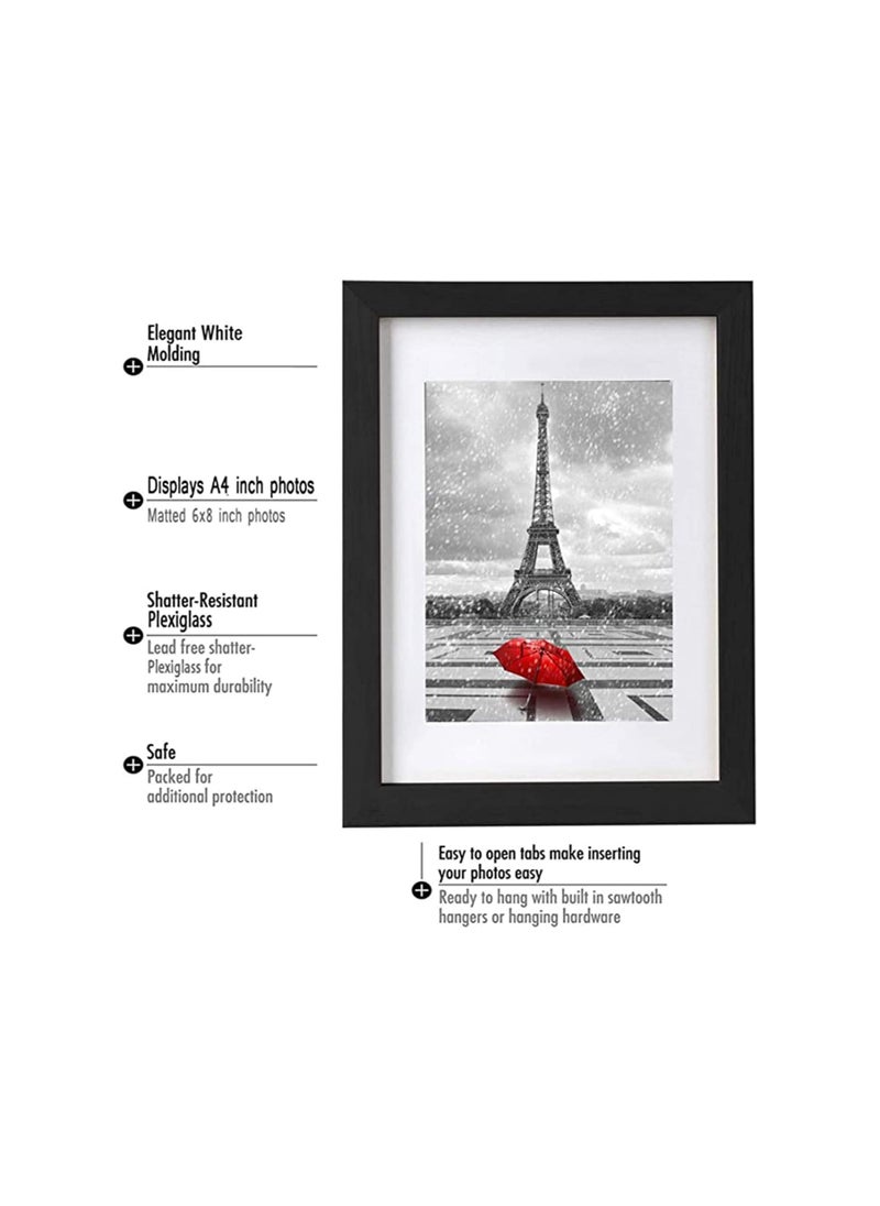 A4 Picture Frame with High Definition Glass, Rustic Photo Frames for Wall or Tabletop Display (Black)