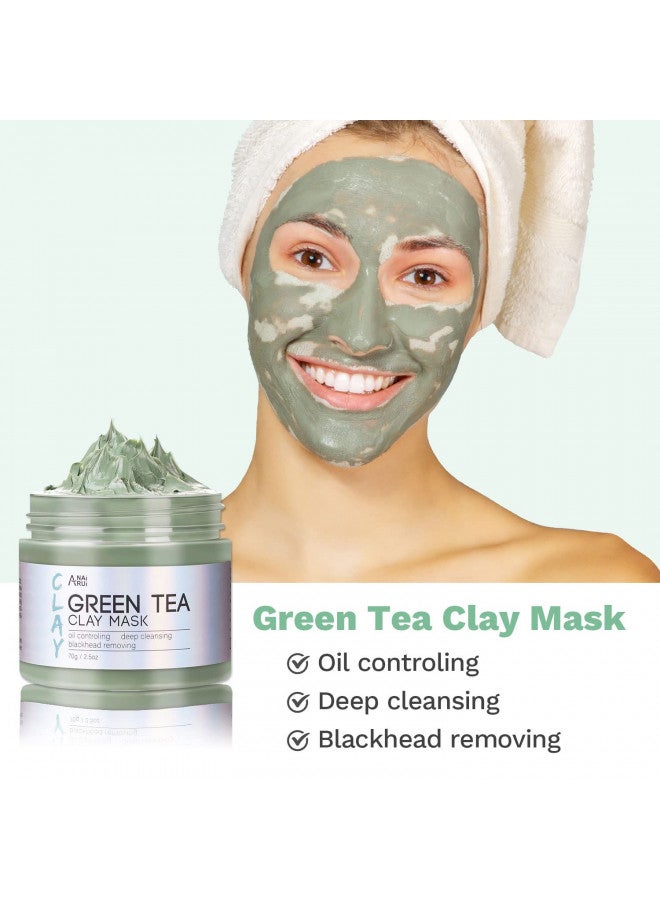 ANAI RUI Turmeric Clay Mask - Green Tea and Dead Sea Minerals, Spa Facial Mask Set for Pore Treatment  2.5 oz each