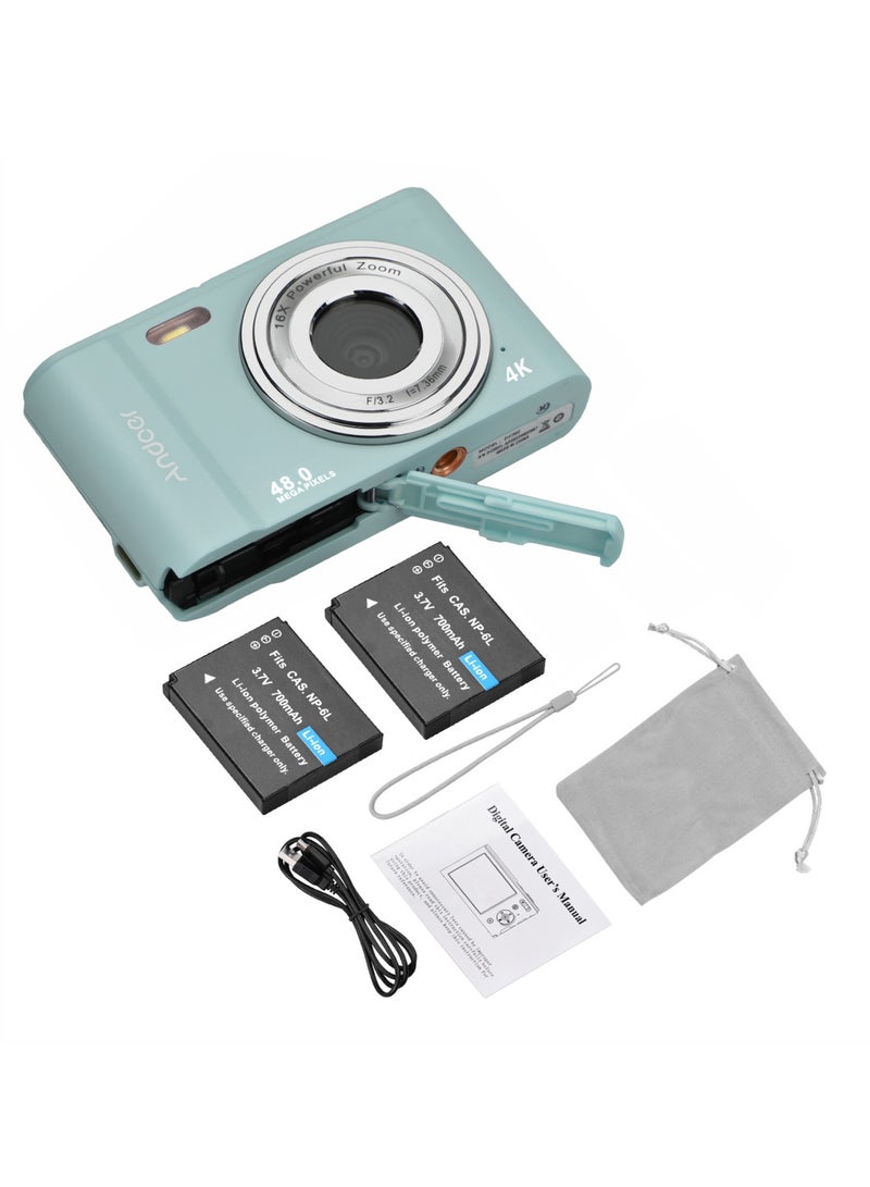 Portable Digital Camera 48MP 2.7K 2.88-inch IPS Screen 16X Zoom Auto Focus Self-Timer 128GB Extended Memory Face Detection Anti-shaking with 2pcs Batteries Hand Strap Carry Pouch