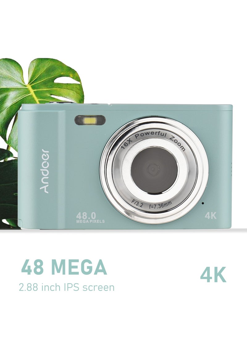 Portable Digital Camera 48MP 2.7K 2.88-inch IPS Screen 16X Zoom Auto Focus Self-Timer 128GB Extended Memory Face Detection Anti-shaking with 2pcs Batteries Hand Strap Carry Pouch