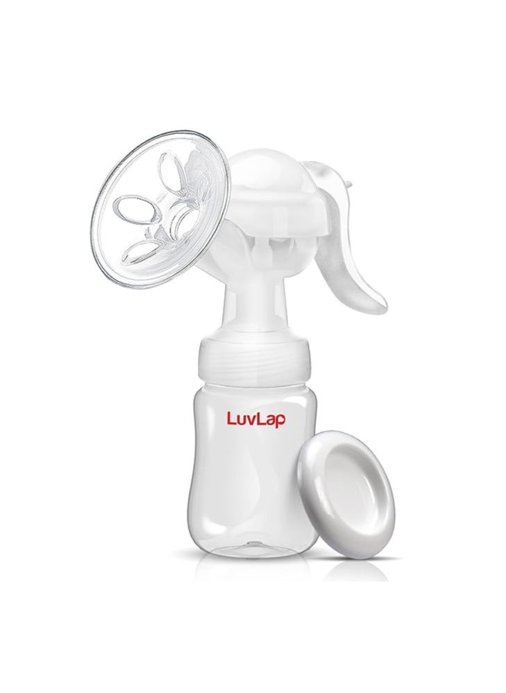 LuvLap Manual Breast Pump, 3 Level Suction Adjustment, easy massage cushion & ergonomic handle for easy & painless breast milk expression, 2pcs Breast pads free, Soft & Gentle, BPA Free