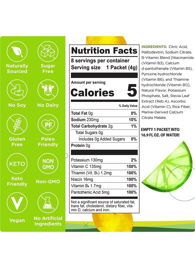 Electrolytes Powder Hydration Packets | Lemon Lime | Sugar Free Water Flavor Packets for Workout Recovery | High Antioxidants & B Vitamins | Keto, Vegan, Non-GMO, Paleo (96 Packets)