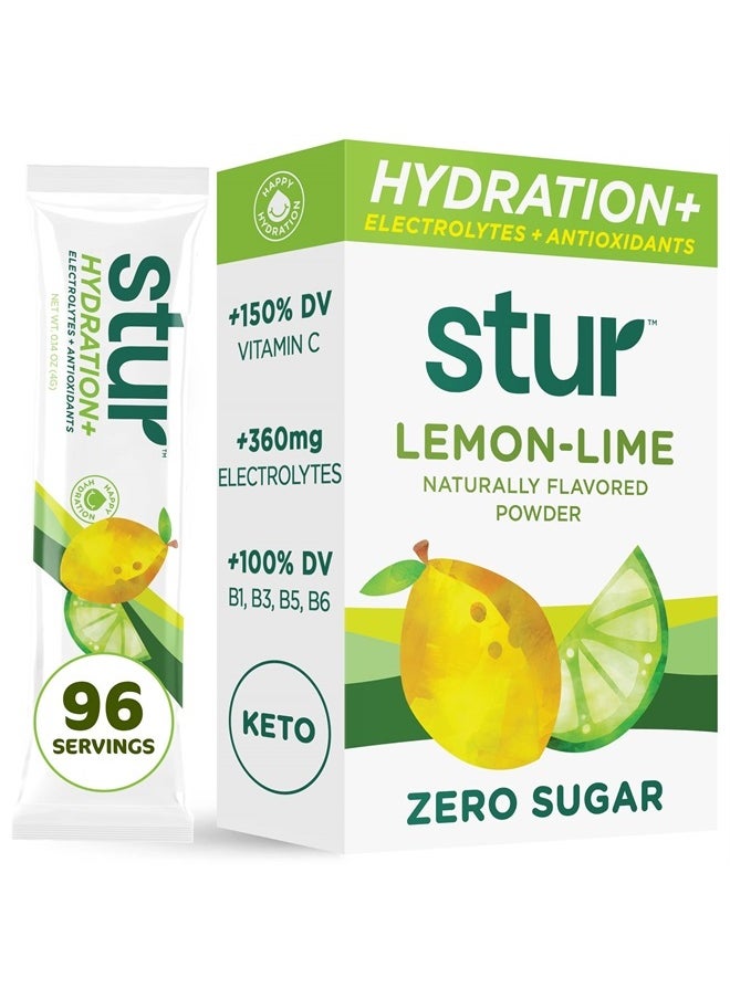 Electrolytes Powder Hydration Packets | Lemon Lime | Sugar Free Water Flavor Packets for Workout Recovery | High Antioxidants & B Vitamins | Keto, Vegan, Non-GMO, Paleo (96 Packets)