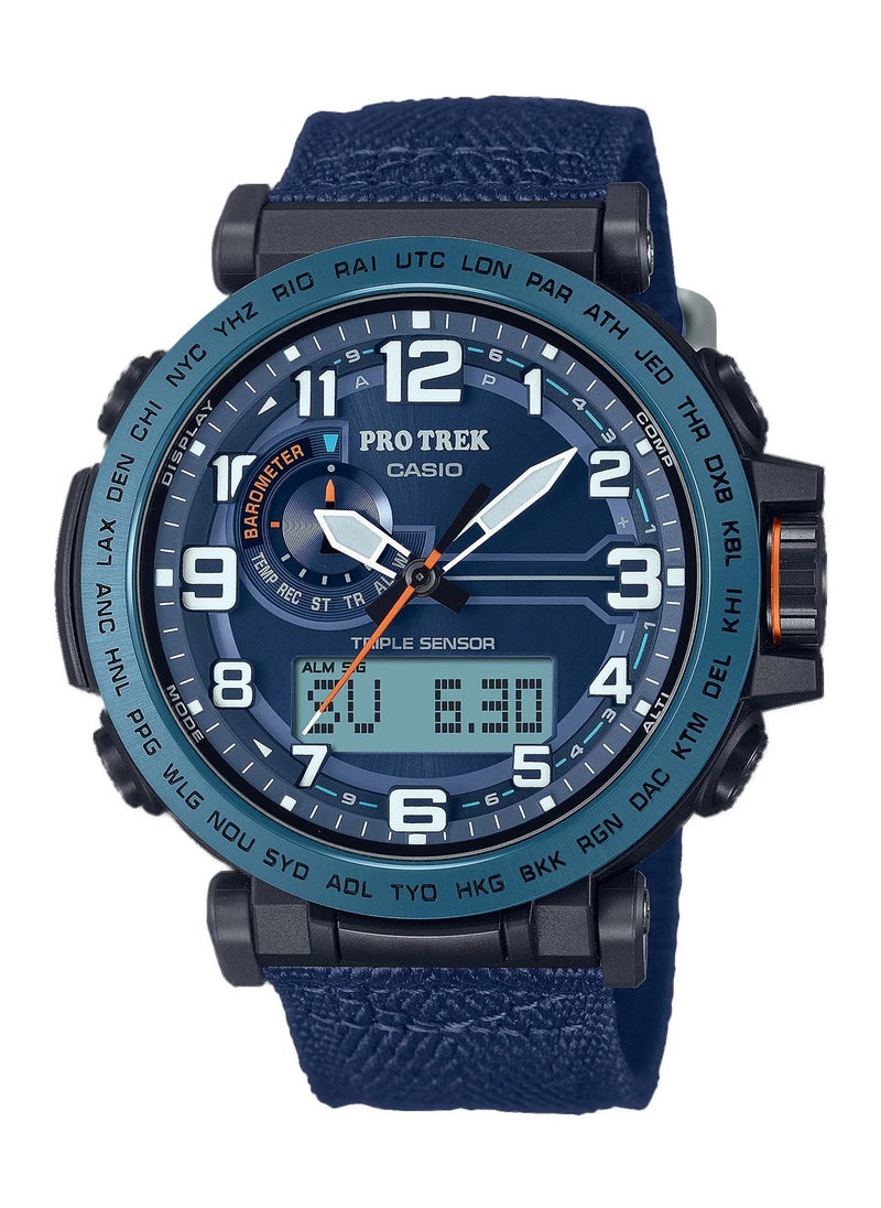 Casio Men Watch PRO TREK Triple Sensor Digital Analog Solar Power Blue Dial Cloth band PRG-601YB-2DR