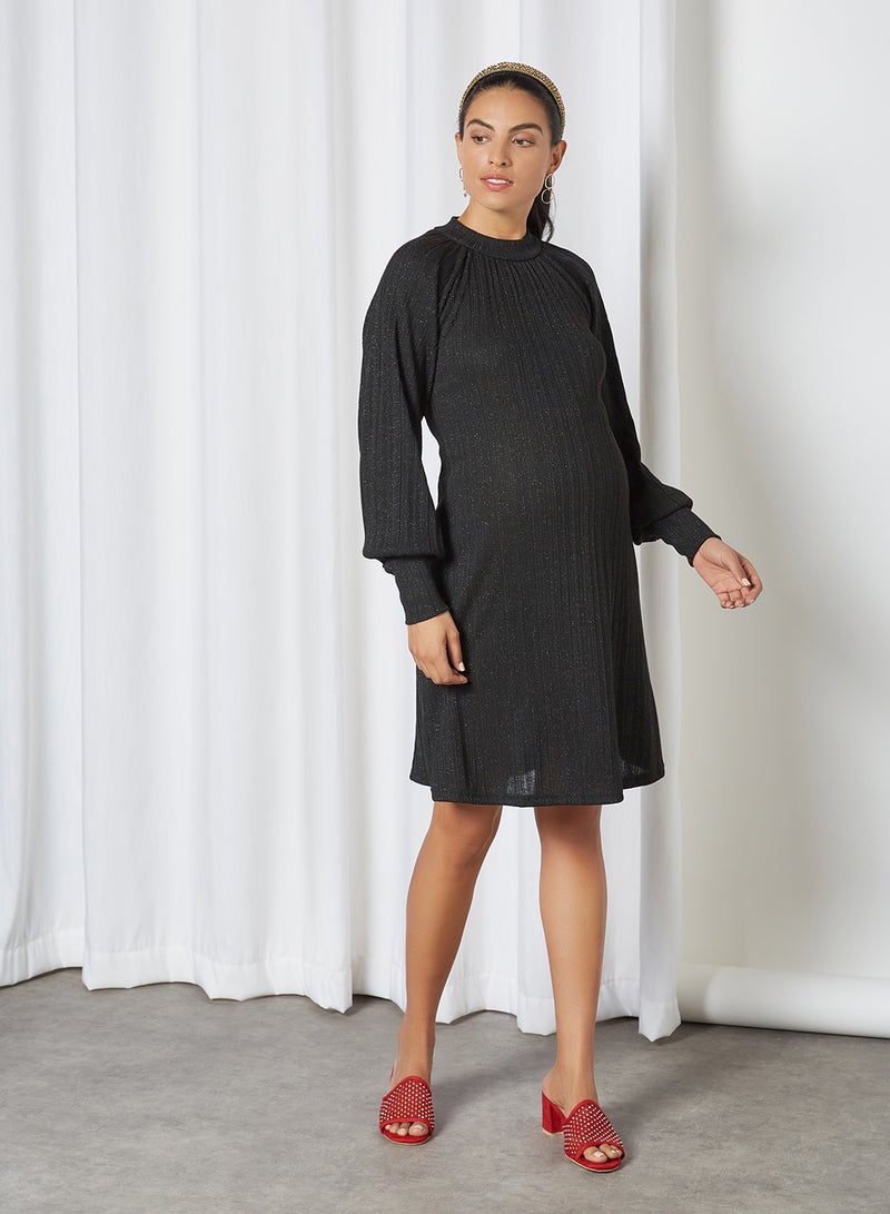 Ribbed Maternity Dress Black