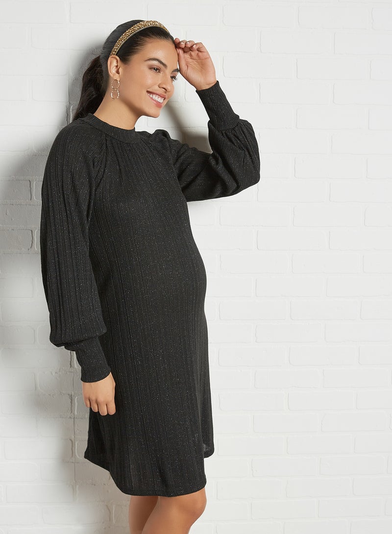 Ribbed Maternity Dress Black