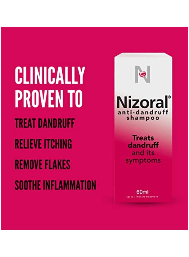 Nizoral Anti Dandruff Shampoo, Perfect for Dry Flaky and Itchy Scalp - 60 ml