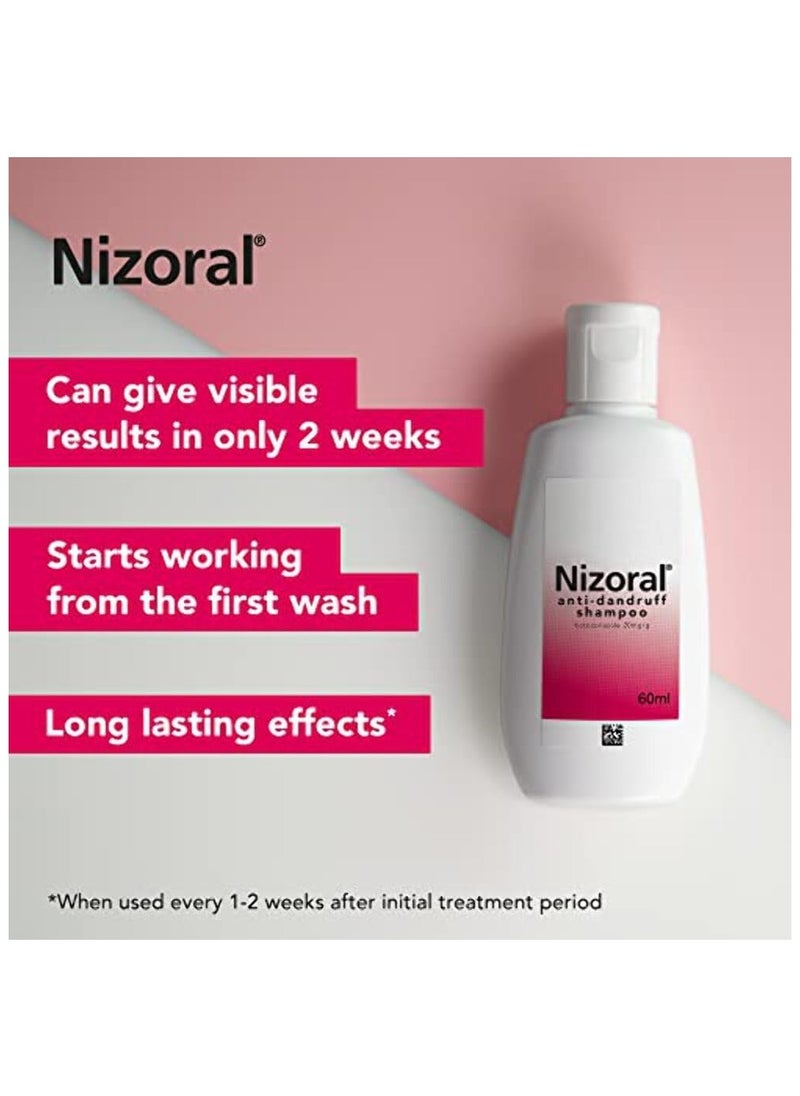 Nizoral Anti Dandruff Shampoo, Perfect for Dry Flaky and Itchy Scalp - 60 ml