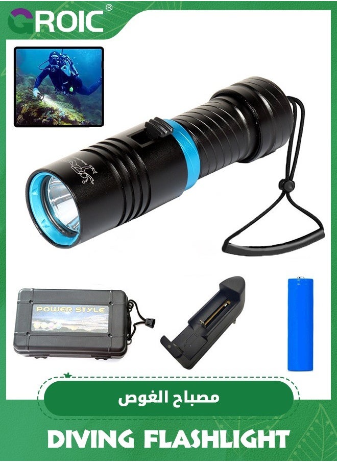 Dive Flashlight Scuba Diving Flashlight 5000LM, IPX8 Waterproof Flashlight, Underwater Lights with Power Indicator, Snorkeling Light with Rechargeable Battery for Night Diving