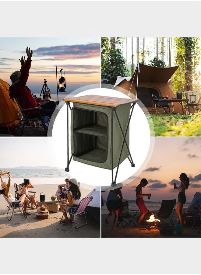 Outdoor Folding Storage Table, Portable Camping Tool Food Storage Box, Item Storage Cabinet in Tent, Picnic Garden Barbecue Tableware Storage Rack