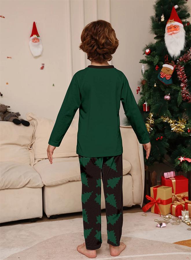 Christmas Tree printed green t-shirt with printed pajama set for kids