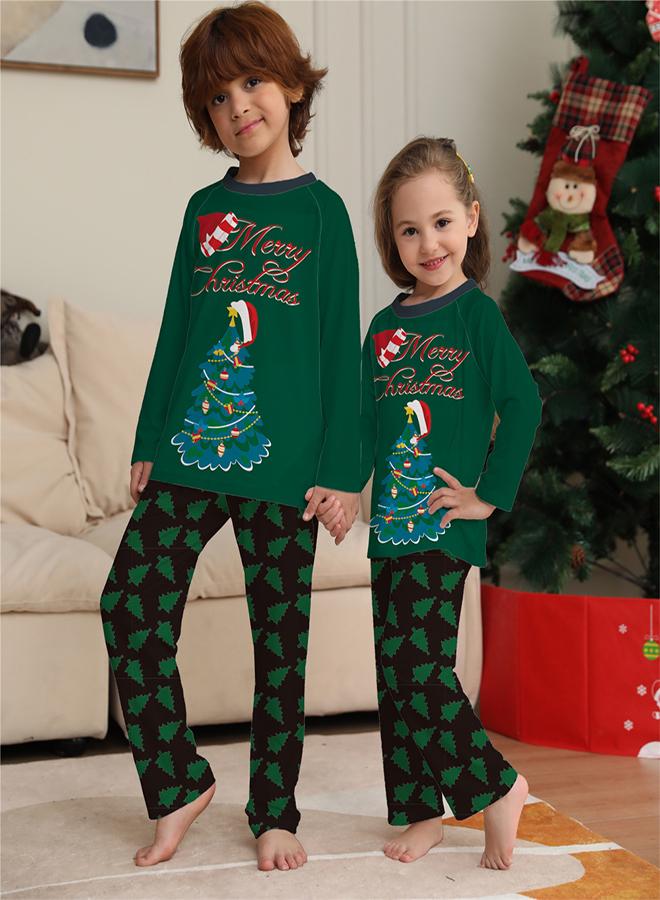 Christmas Tree printed green t-shirt with printed pajama set for kids