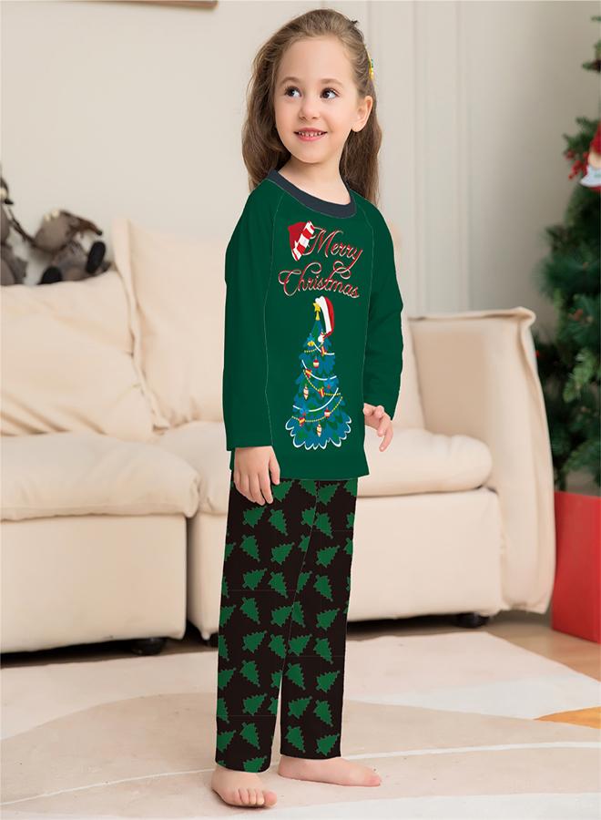 Christmas Tree printed green t-shirt with printed pajama set for kids