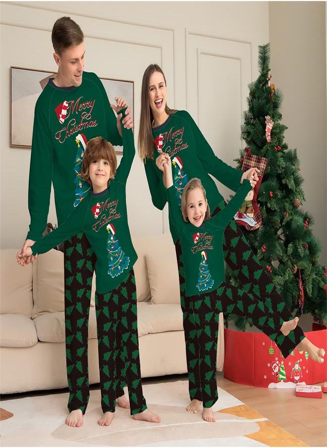 Christmas Tree printed green t-shirt with printed pajama set for kids