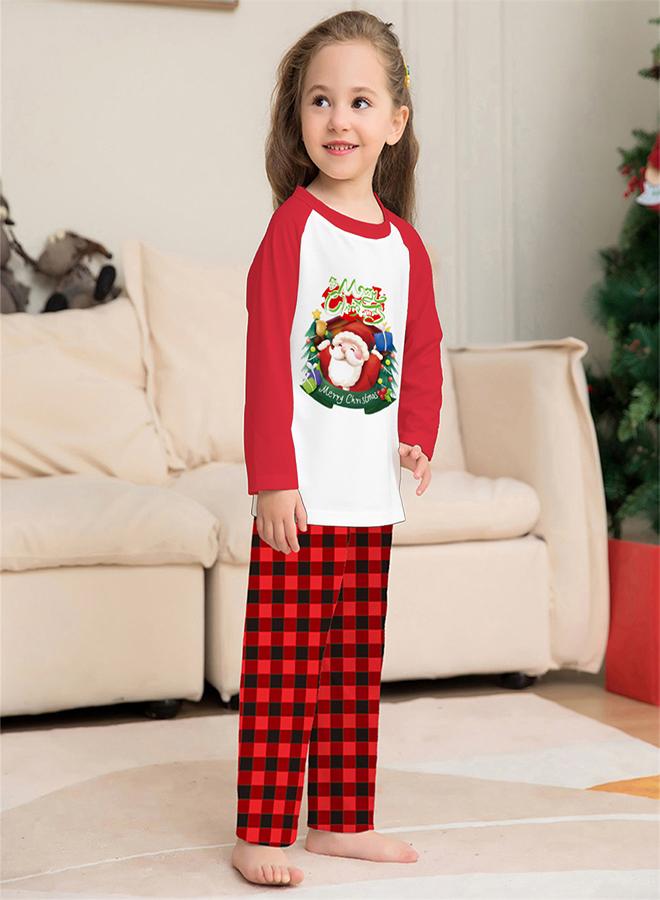 Merry Christmas printed t-shirt with checked pajama set for kids