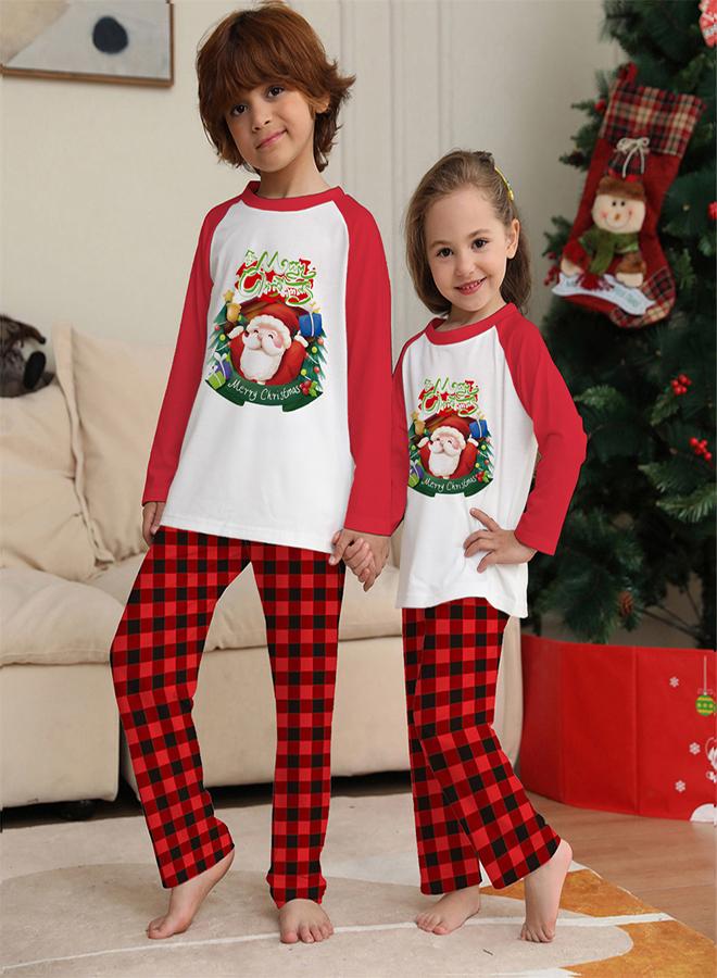 Merry Christmas printed t-shirt with checked pajama set for kids