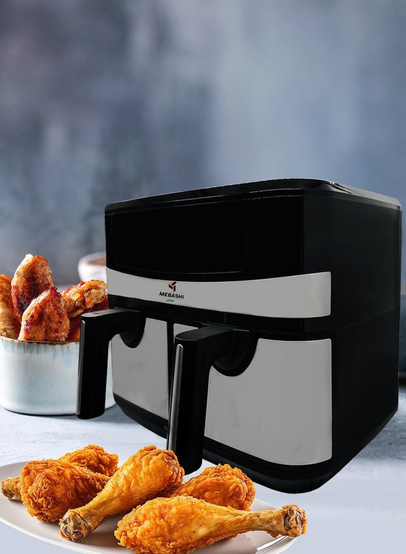 MEBASHI Air Fryer Dual Basket with Digital Screen, 1800W 2 * 4.5L Capacity, Total 9L, Rapid Air Technology,12 Pre-Set Functions (ME-AF997)