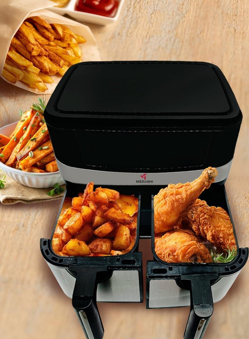 MEBASHI Air Fryer Dual Basket with Digital Screen, 1800W 2 * 4.5L Capacity, Total 9L, Rapid Air Technology,12 Pre-Set Functions (ME-AF997)