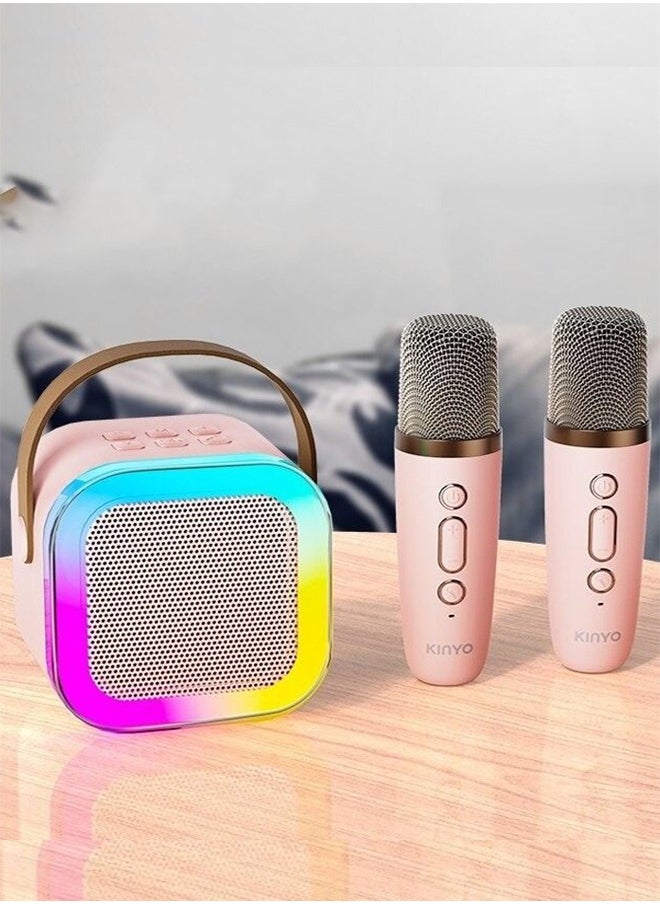 Home Karaoke Portable Bluetooth Speaker With Two Wireless Microphones RGB Lights TF Card AUX Connectivity and Type-C Charging