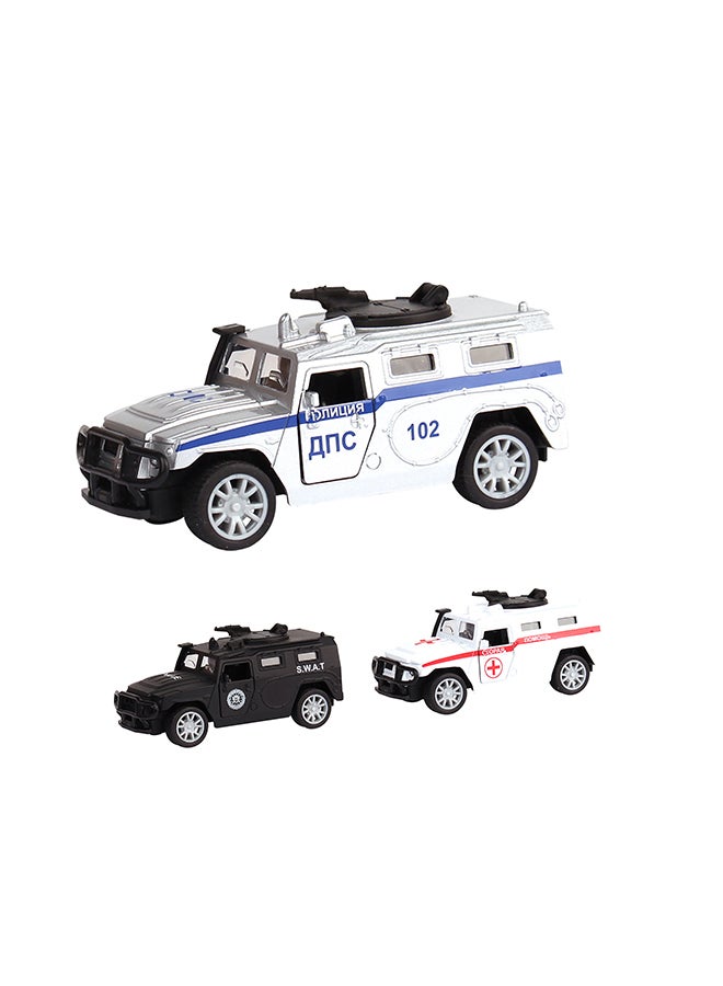 Galaxy 1:32 ARMY SWAT Pull Back Die-Cast Car, Light and Sound, 2 Door Opening, Assorted Color, 10-15 cm, Friction Powered, Battery Included