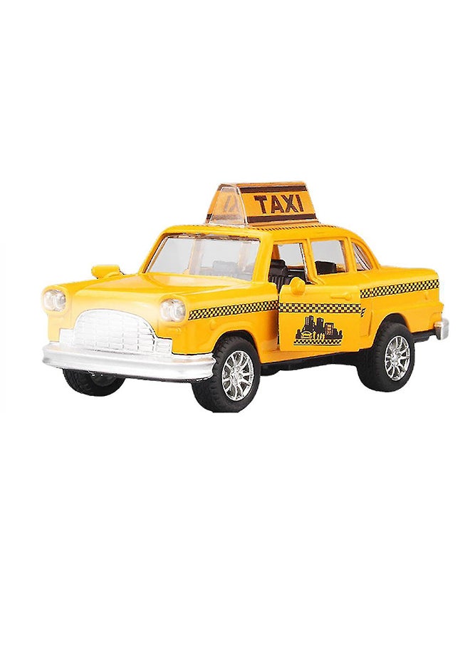 Galaxy 1:32 Checker Taxi Sunshine Cab Pull Back Die-Cast Car, Light and Sound, 2 Door Opening, Assorted Color, 10-15 cm, Friction Powered, Battery Included