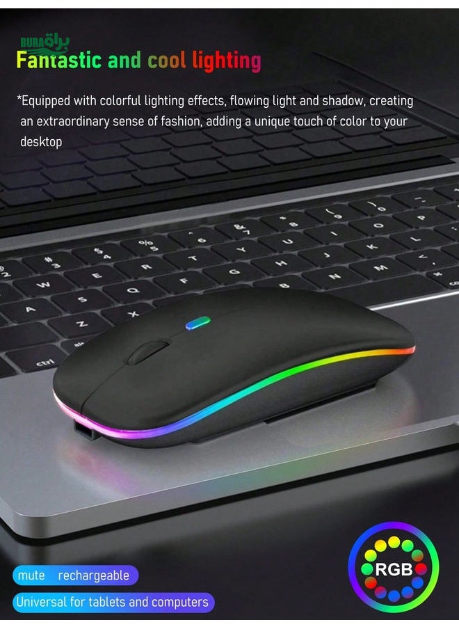 Dual-Mode Wireless Mouse With Silent Functionality, 7-Color Rgb Backlight And Rechargeable Battery