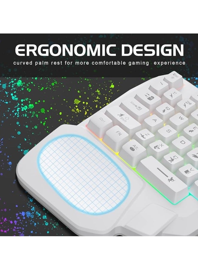 One Handed Gaming Keyboard, Small Gaming Keyboard with Ergonomic Palm Rest, Mini Gaming Keypad, 35 Keys One-hand Wired Gaming Keypad Membrane Keyboard with LED for Gamer (White)