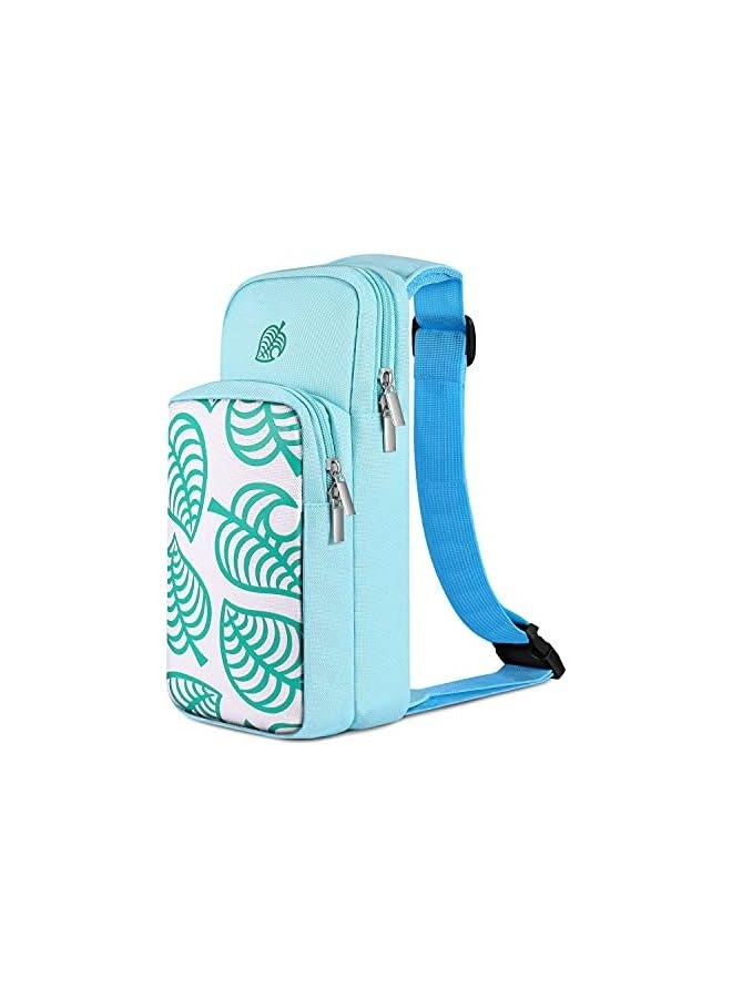 Switch Bag, Travel Bag Compatible with Nintendo Switch & Switch Lite - Shoulder Bag Travel Case Cute Portable Carrying Backpack for Animal Crossing Games Accessories Console & Dock Charger - Blue