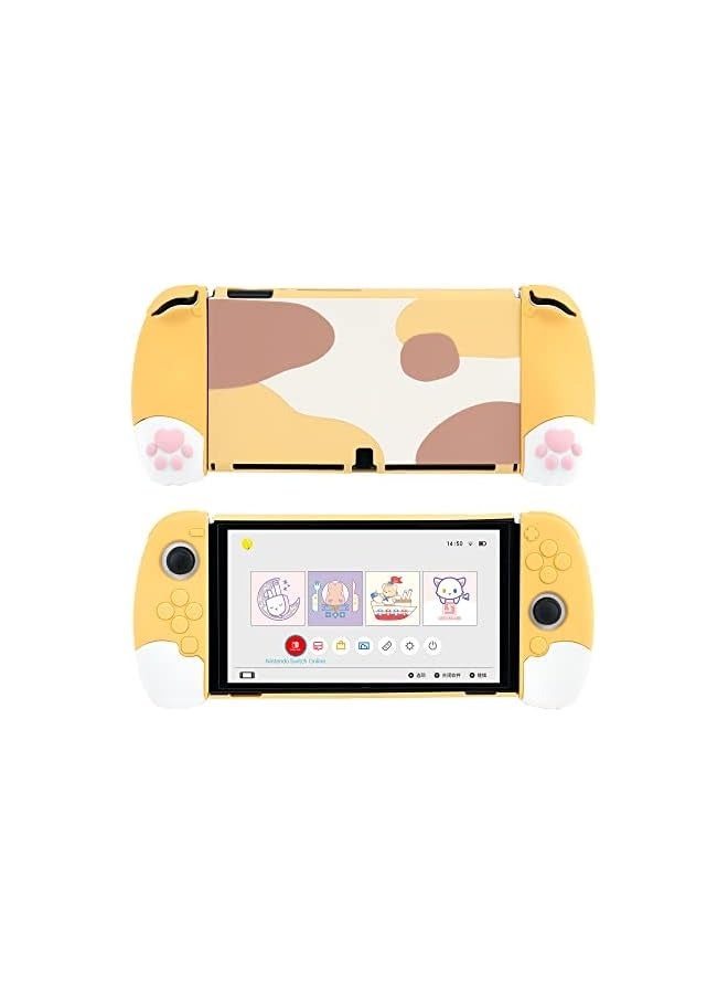 Cute Cat Paw Ergonomic Protective Case Cover Compatible with Nintendo Switch OLED Console and Joy Con, Shock-Absorption and Anti-Scratch Slim Cover Skin for Switch OLED Model