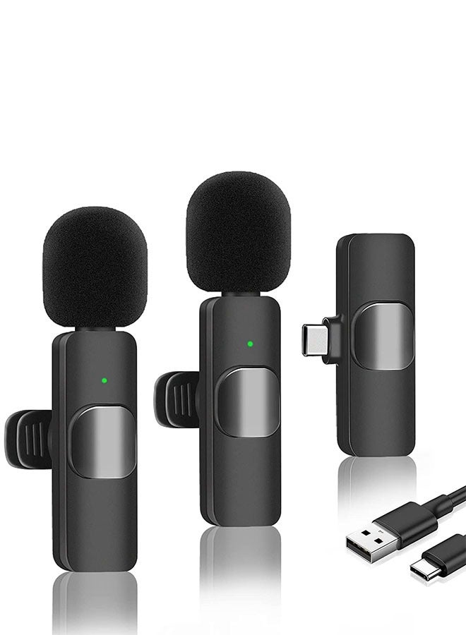 2 Pack Wireless Microphone, Compatible with Android, Plug-Play Mini Lapel Mic with Noise Reduction, for Video Recording, Live Streaming, TikTok, Interview, YouTube